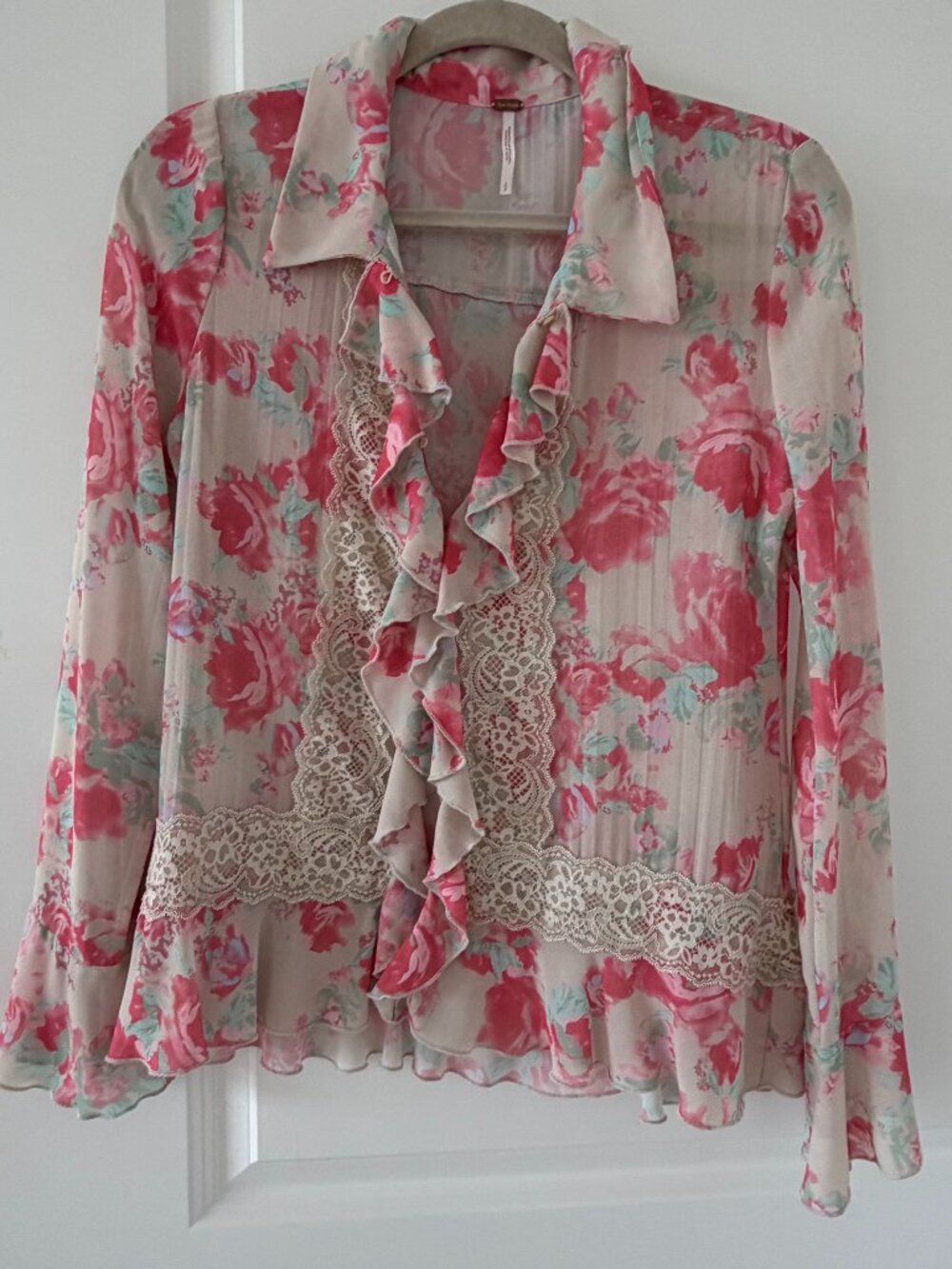 Free People  bad at love print lace shirt - ivory combo